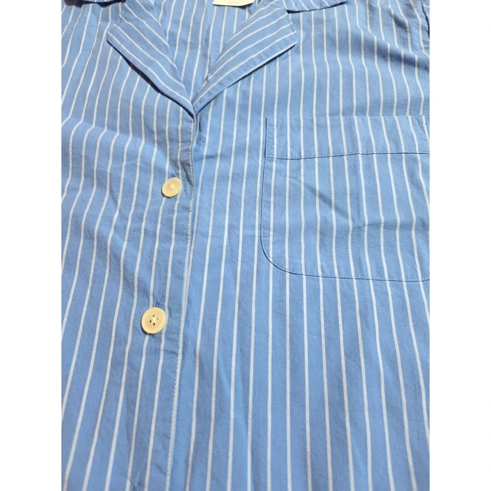 J.Crew Womens Medium Cotton Sleepwear Short Sleeve Pajama Top Blue White Stripes